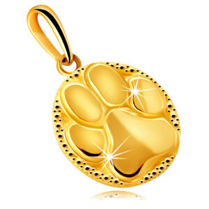 Zlatý prívesok z 9K zlata - zrkadlovolesklá okrúhla známka, motív zvieracej labky
