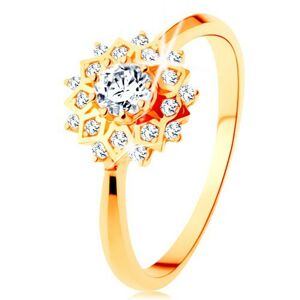 Zlatý prsteň 375 - trblietavé slnko zdobené okrúhlymi čírymi zirkónikmi - Veľkosť: 56 mm