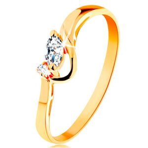 Zlatý prsteň 585 - číre brúsené zrnko a okrúhly zirkónik, lesklý oblúk - Veľkosť: 65 mm