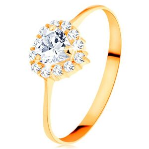 Zlatý prsteň 585 - číre zirkónové srdiečko s trblietavým okrajom - Veľkosť: 55 mm
