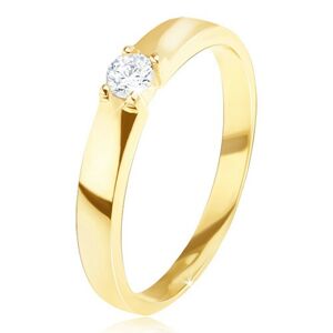 Zlatý prsteň 585 - lesklý, hladký, okrúhly číry zirkón v kotlíku - Veľkosť: 58 mm