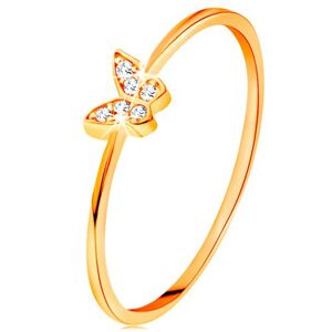 Zlatý prsteň 585 - motýlik zdobený okrúhlymi čírymi zirkónmi - Veľkosť: 59 mm