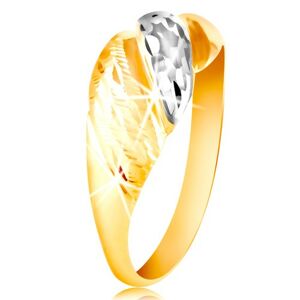 Zlatý prsteň 585 - vypuklé pásy žltého a bieleho zlata, ligotavé ryhy - Veľkosť: 56 mm