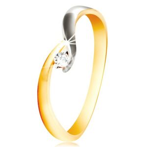 Zlatý prsteň 585 - zahnuté dvojfarebné ramená, trblietavý číry zirkón - Veľkosť: 58 mm