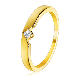 Zlatý prsteň zo 14K zlata - s výrezom a vystupujúcim štvorcovým zirkónom osadenom v štvorcípom kotlíku - Veľkosť: 58 mm