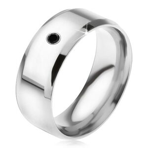 Zrkadlovolesklý prsteň z ocele 316L, čierny kamienok - Veľkosť: 64 mm